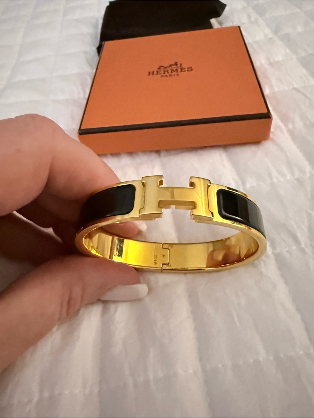 Hermes Black Enamel Clic H Bracelet with Gold Hardware - Picture 3 of 4
